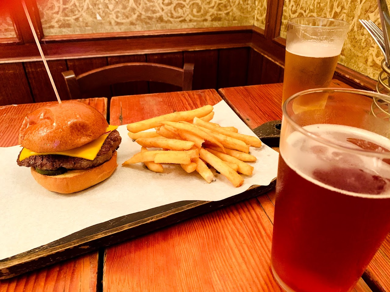 Burger, fries and beer at Hart's Pub