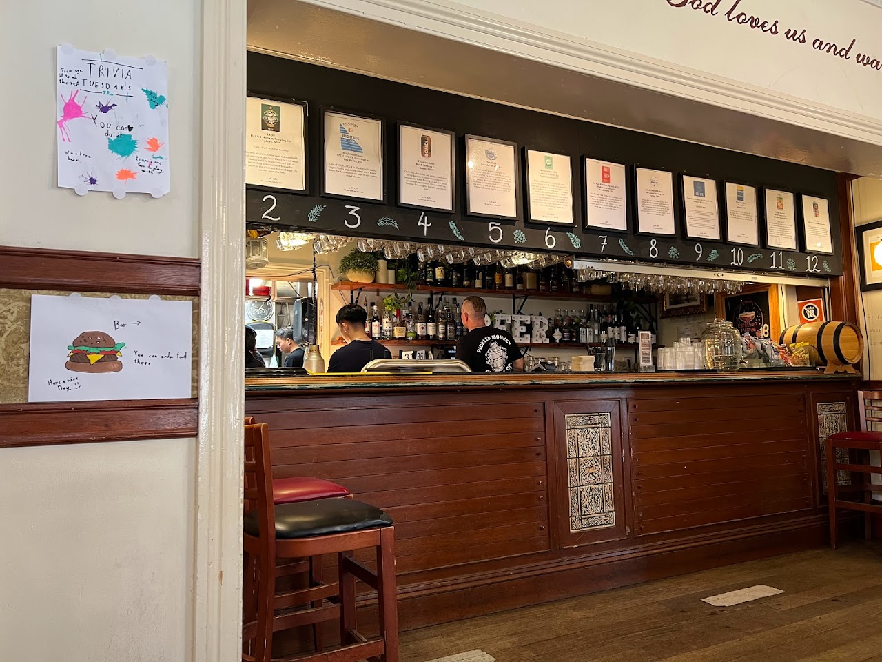 Bar interior and tap list at Hart's Pub